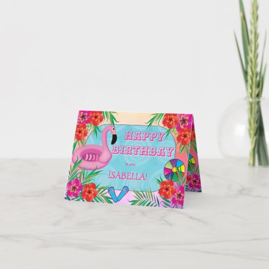 Flamingo Pool Party Pink Happy Geburtstag Karte (Vorderseite)