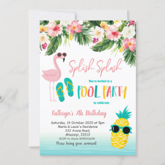 Flamingo Pool Party Sommer Geburtstagsparty Einladung