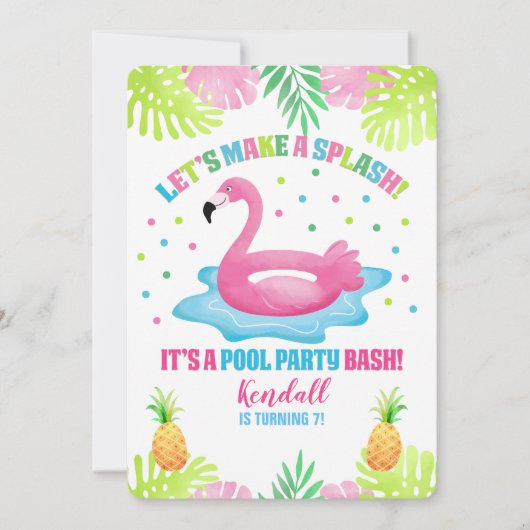 Flamingo Pool Party Tropical Geburtstag Einladung (Vorderseite)