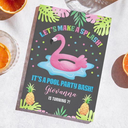 Flamingo Pool Party Tropical Geburtstag Einladung