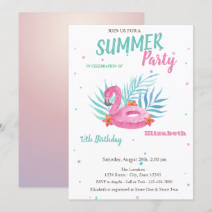 Flamingo-Pool-Schwimmkörper Sommer-Geburtstagsfeie Einladung