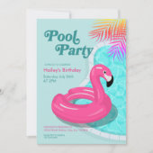 Flamingo-Poolparty-Geburtstagseinladung Rosa Einladung (Vorderseite)