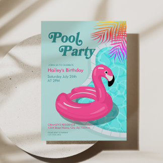 Flamingo-Poolparty-Geburtstagseinladung Rosa Einladung