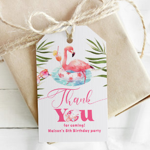 Flamingo-Poolparty rosa Mädchen Geburtstag Geschenkanhänger