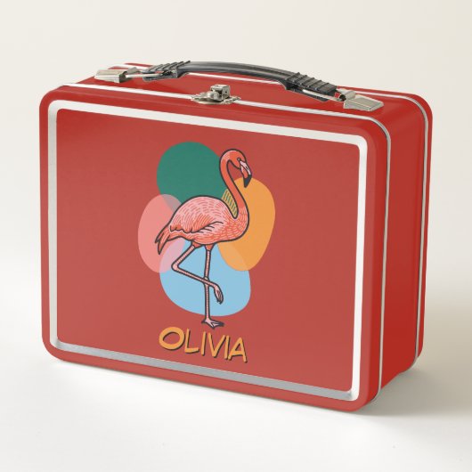 Flamingo Pop-Art bunt Metall Brotdose (Vorderseite)