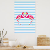 Flamingo Poster, tropische Sommerfarben, hellblau Poster (Küche)