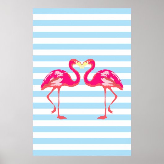 Flamingo Poster, tropische Sommerfarben, hellblau Poster (Vorne)