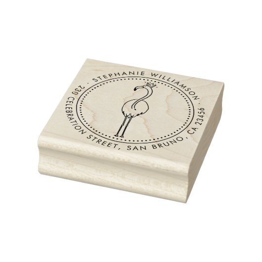 Flamingo Princess Custom Round Name Rücksendeadres Gummistempel (Stempel)