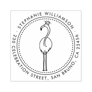 Flamingo Princess Custom Round Name Rücksendeadres Gummistempel