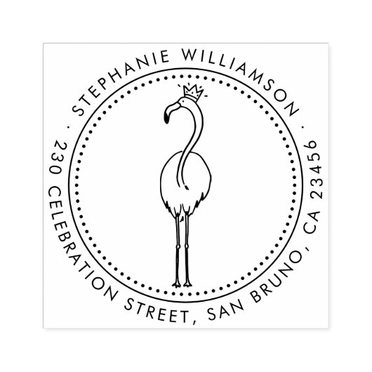 Flamingo Princess Custom Round Name Rücksendeadres Gummistempel (Prägung)