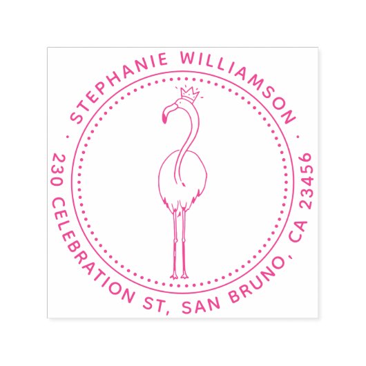 Flamingo Princess Custom Round Name Rücksendeadres Permastempel (Design)