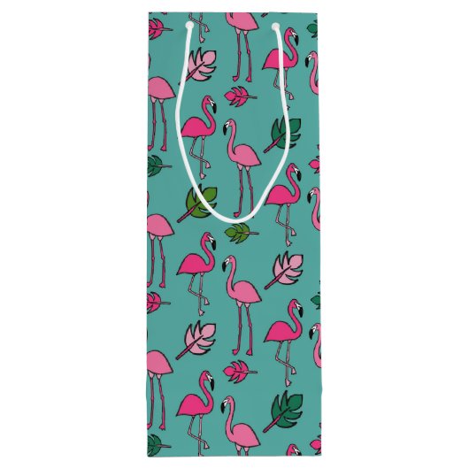 Flamingo Print Blue Geschenktüte Für Weinflaschen (Rückseite)