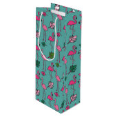 Flamingo Print Blue Geschenktüte Für Weinflaschen (Vorderseite Schrägansicht)