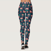 Flamingo Print, rosa Hibiskus Tropische Blume Leggings (Rückseite)