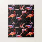 Flamingo Puzzle farbenfrohe Vögel auf schwarz (Vertikal)