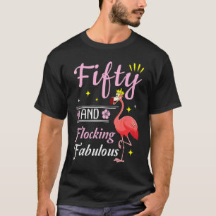 Flamingo Queen Blume glücklich 50 Jahre und Flocki T-Shirt