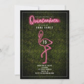 Flamingo Quinceañera Pink Neon Lights Boxwood Einladung (Vorderseite)