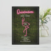 Flamingo Quinceañera Pink Neon Lights Boxwood Einladung (Stehend Vorderseite)