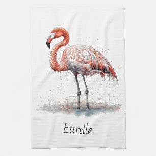 Flamingo-Radiance: Tropisches Aquarell, individuel Geschirrtuch
