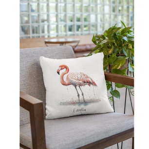 Flamingo-Radiance: Wasserfarbenkunst individuell Kissen