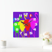 Flamingo Rainbow Quadratische Wanduhr (Zuhause)