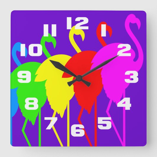 Flamingo Rainbow Quadratische Wanduhr (Vorderseite)