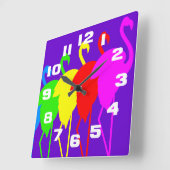 Flamingo Rainbow Quadratische Wanduhr (Winkel)