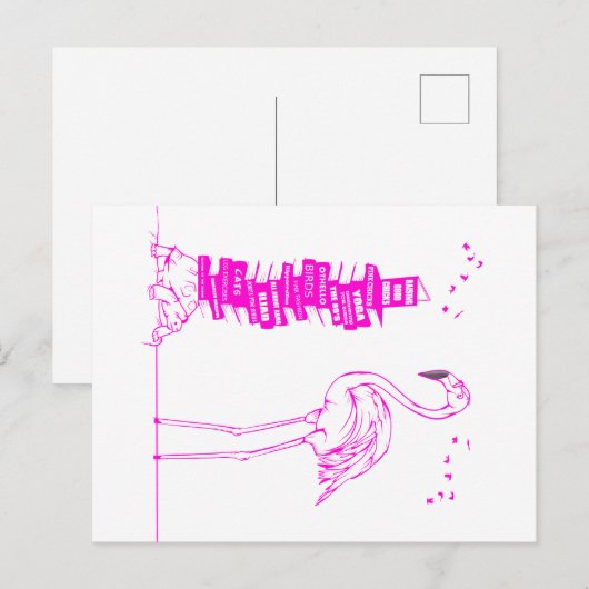 Flamingo Reading Feiertagspostkarte (Vorne/Hinten)