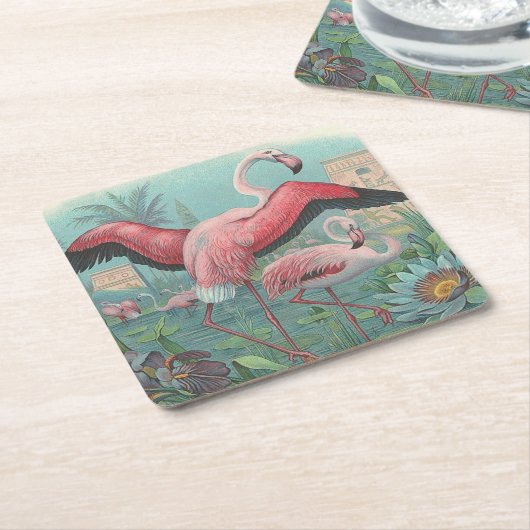 Flamingo Rechteckiger Pappuntersetzer (angewinkelt)