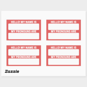 Flamingo Red Name & Pronoun Labels Rechteckiger Aufkleber