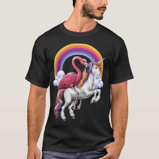 Flamingo reitendes Einhorn T-Shirt (Vorderseite)