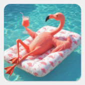 Flamingo Relaxing On a Pool Mattress Quadratischer Aufkleber (Vorderseite)