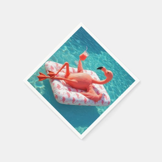 Flamingo Relaxing On a Pool Mattress Serviette (Ecke)