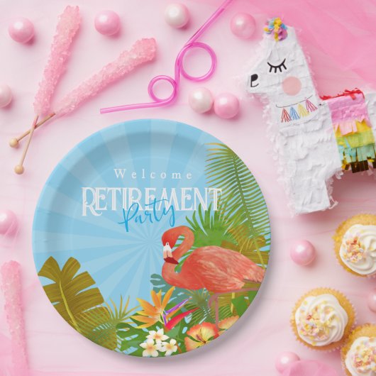 Flamingo Retirement Blue Pappteller (Party)