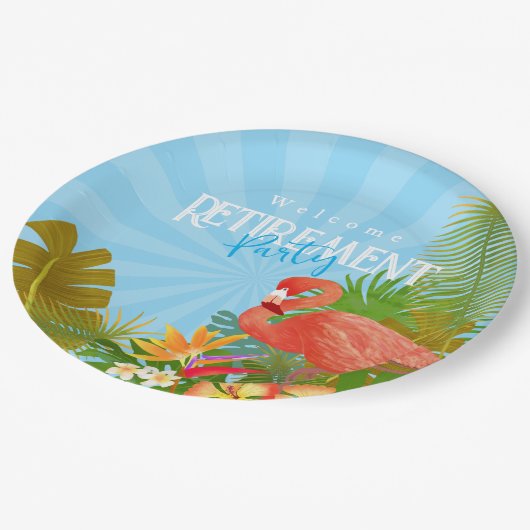 Flamingo Retirement Blue Pappteller (Schrägansicht)