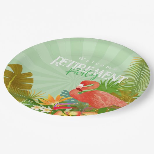 Flamingo Retirement Green Pappteller (Schrägansicht)