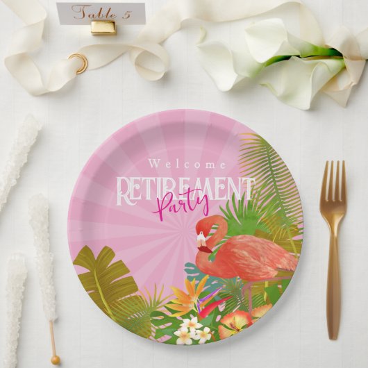 Flamingo Retirement Pink Pappteller (Hochzeit)