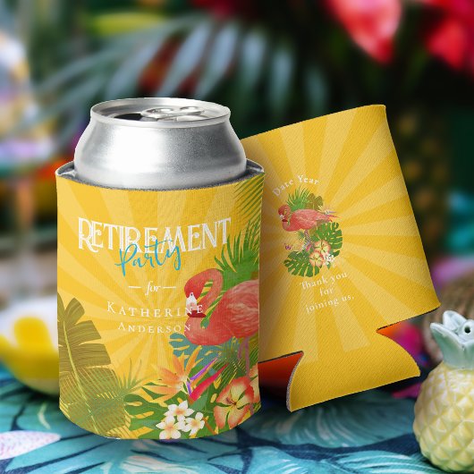 Flamingo Retirement Yellow Orange Can Cooler Dosenkühler