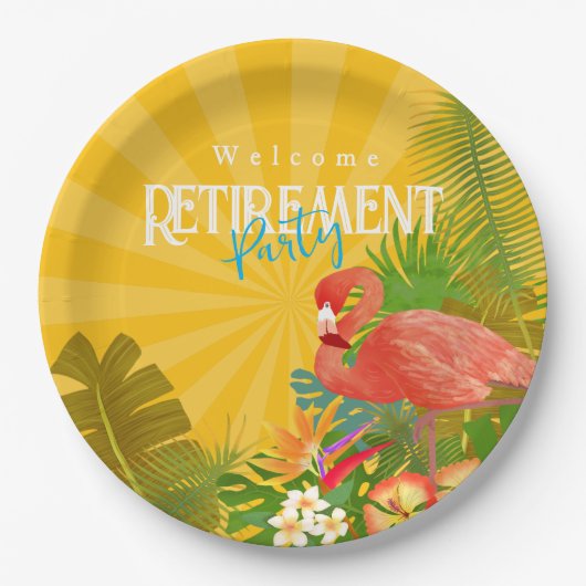 Flamingo Retirement Yellow Orange Pappteller (Vorderseite)