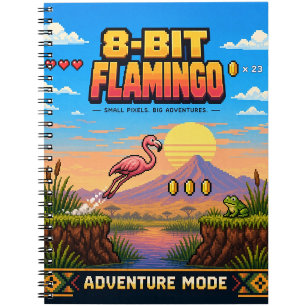 Flamingo, Retro-8-Bit-Pixel-Art Notizblock