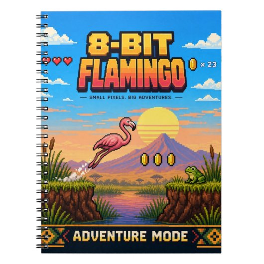 Flamingo, Retro-8-Bit-Pixel-Art Notizblock (Vorderseite)