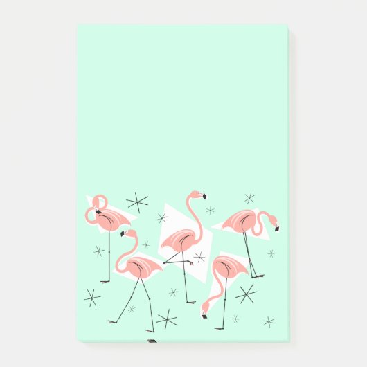 Flamingo Retro Green Post-it Note vertikal Klebezettel (Vorderseite)