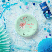 Flamingo Retro Grüner Text Pappteller (Party)