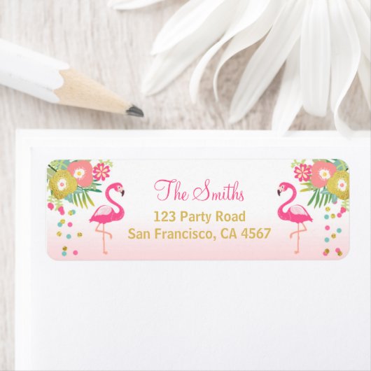 Flamingo Return Address Label Tropical Aloha Luau (Insitu)