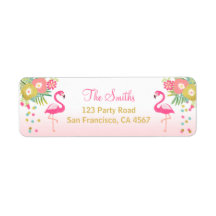 Flamingo Return Address Label Tropical Aloha Luau