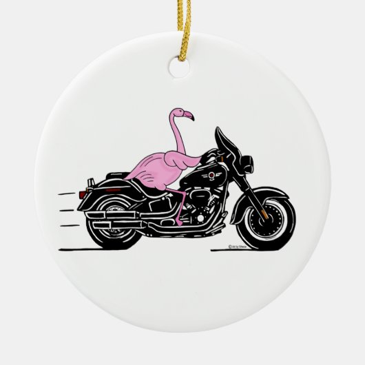 Flamingo Riding A Motorrad Keramik Ornament (Vorne)