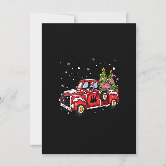 Flamingo Riding Red Truck Pick Up Christmas Tree V Einladung (Vorderseite)