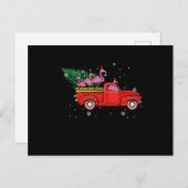 Flamingo Riding Red Truck Xmas Weihnachtsmannmütze Ankündigungspostkarte (Vorne/Hinten)
