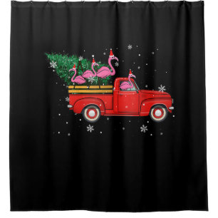 Flamingo Riding Red Truck Xmas Weihnachtsmannmütze Duschvorhang