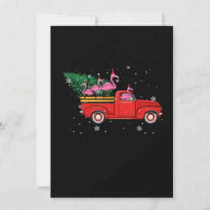 Flamingo Riding Red Truck Xmas Weihnachtsmannmütze Feiertagskarte